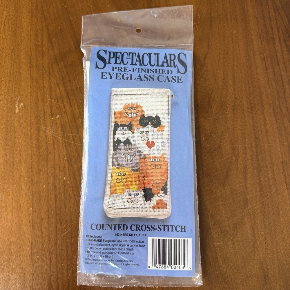 Spec-taculars cross stitch Eye Glass Case CATS Here Kitty, Kitty N/OB Vintage